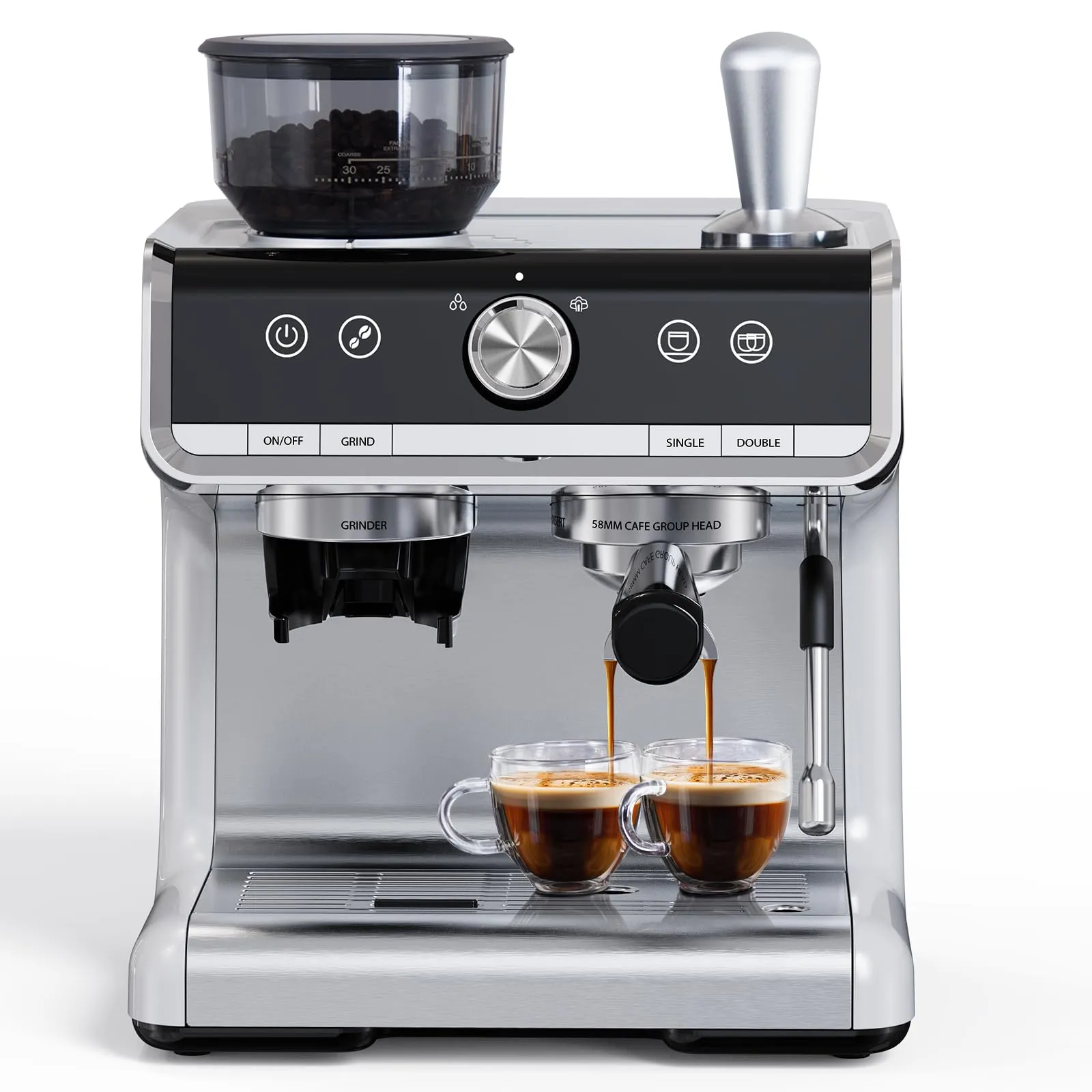 Espresso Coffee Maker with Grinder, 20 Bar Super-Automatic Machine, 2.8L Tank, Milk Frother