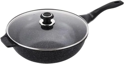 Extra-Large Non-Stick Chinese-Style Wok 32x11cm with Tempered Glass Cover and Anti-Scald Handle