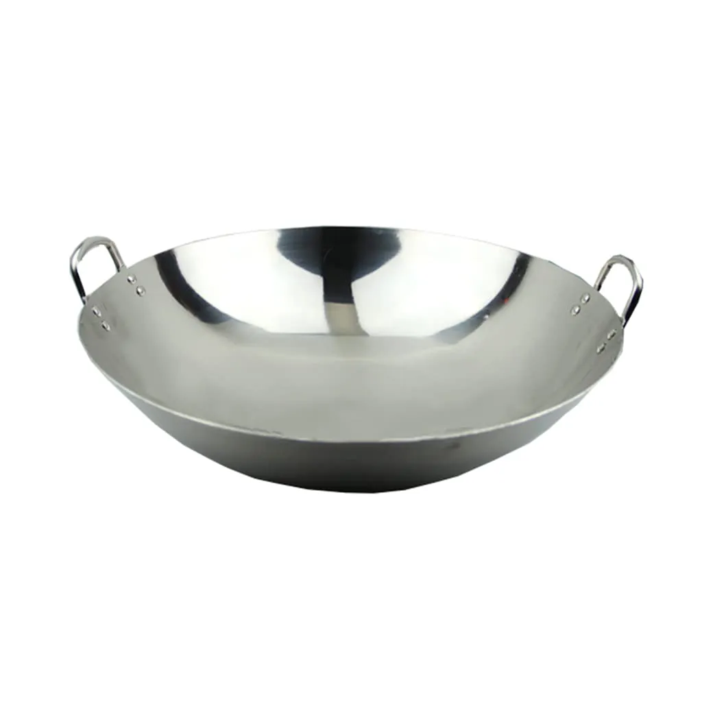 Extra Thick 30cm Double-Ear Polished Stainless Steel Wok - Non-Stick Handmade Kitchen Cookware