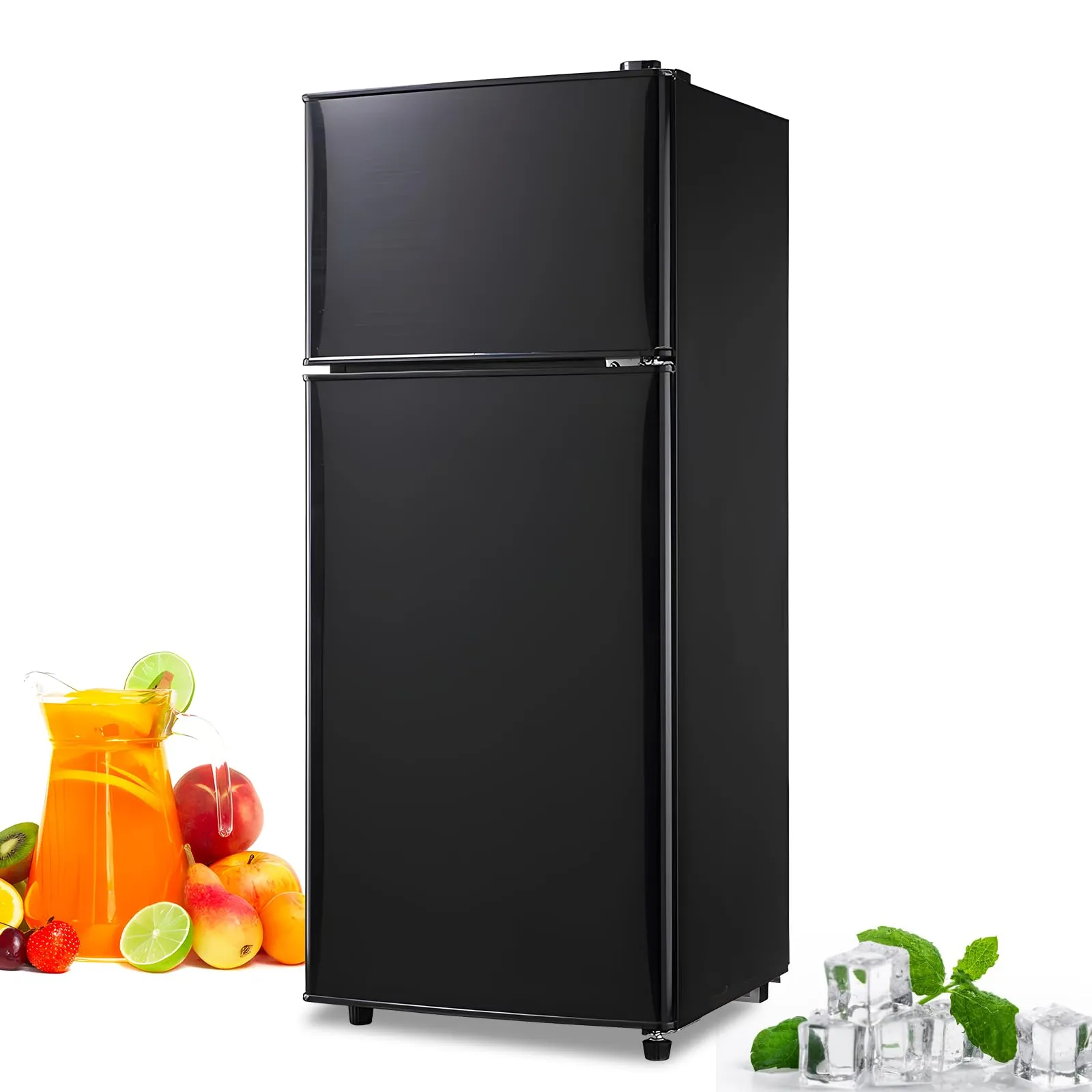 FLS-80-BLACK 3.5Cu.Ft Retro Compact Refrigerator with Dual Door, Adjustable Thermostat, Black