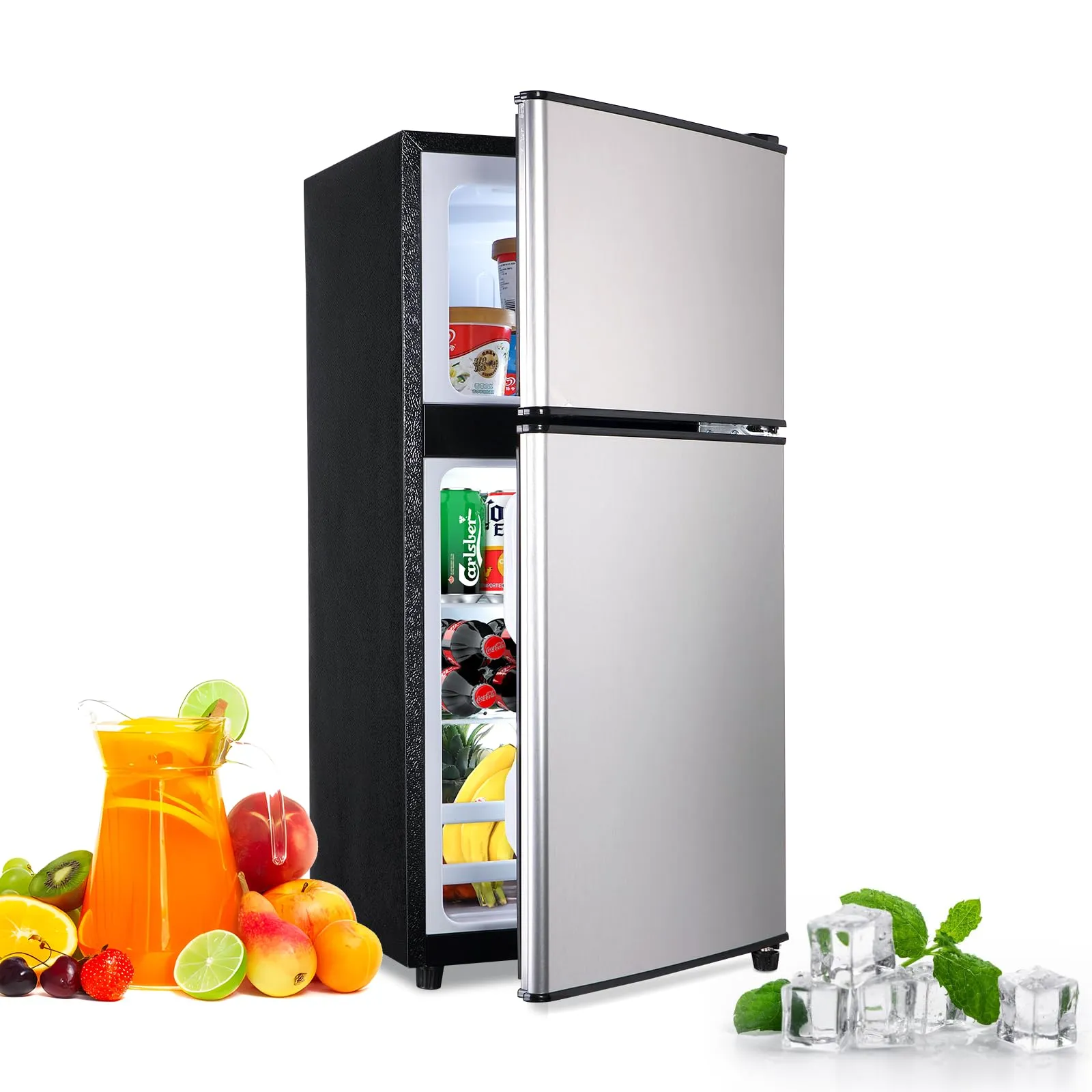 FLS-80-SILVER 3.5Cu.Ft Retro Compact Refrigerator with Freezer, Adjustable Thermostat, Silver