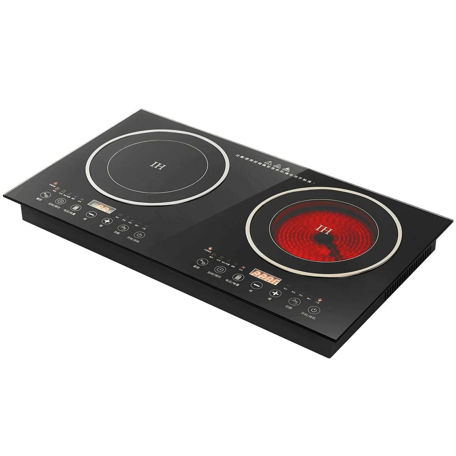 Gdrasuya10 Electric Dual Induction Cooker, 1200W+1400W, Touch Control, Double Burner, Black