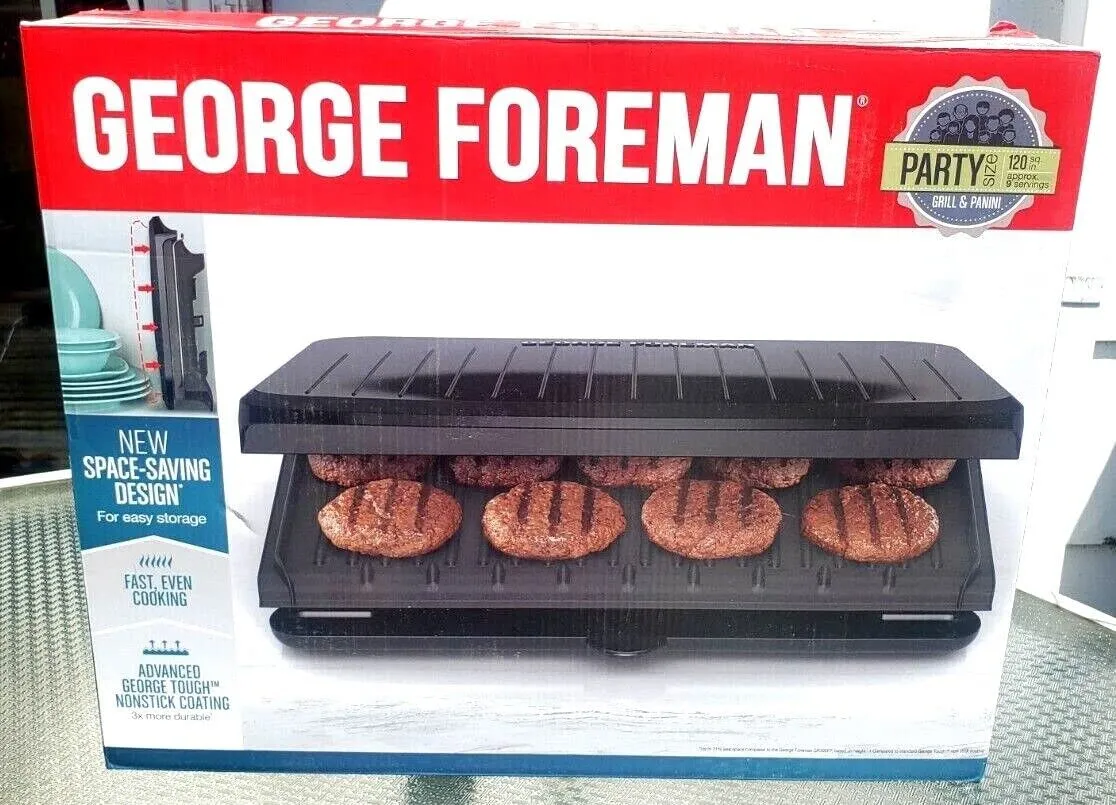 George Foreman 9-Serving Classic Electric Grill & Panini Press, Black, Space-Saving Design