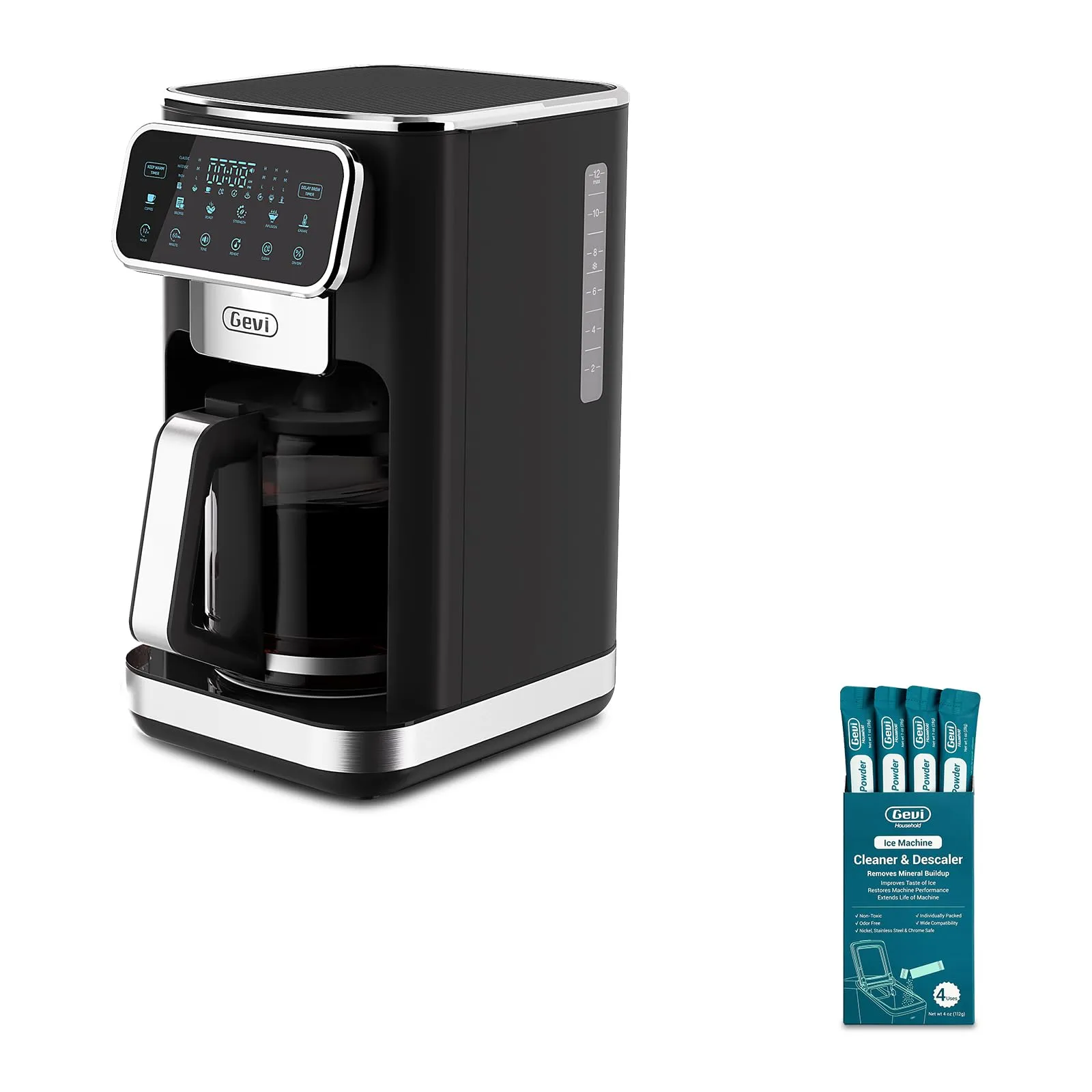 Gevi 12-Cup Drip Coffee Machine with Touch Control and Iced Coffee Functionality