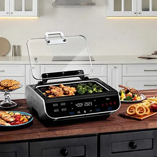 Gourmia 5-in-1 FoodStation Smokeless Grill & Air Fryer, 4.9L Capacity, Black, Integrated Temp Probe