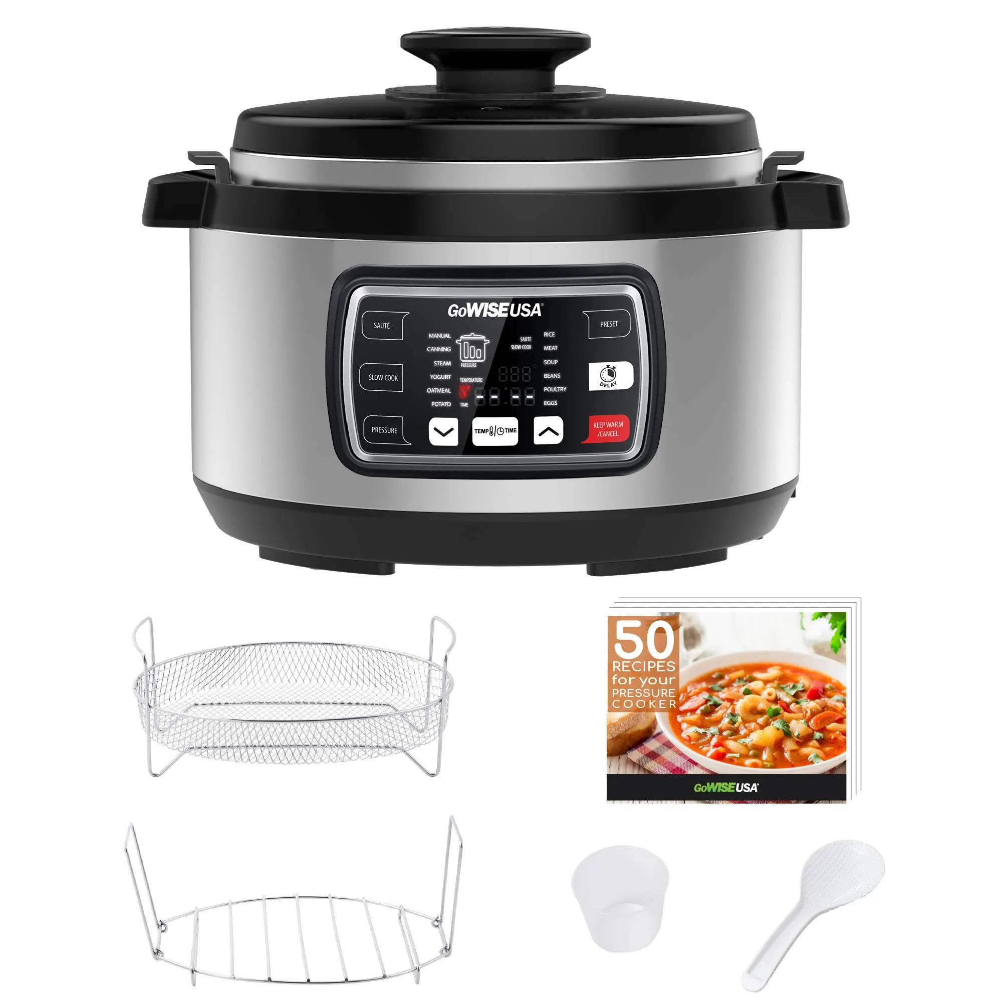 GoWISE USA GW22708 Ovate 8.5-Qt 12-in-1 Electric Pressure Cooker with Accessories & Recipes