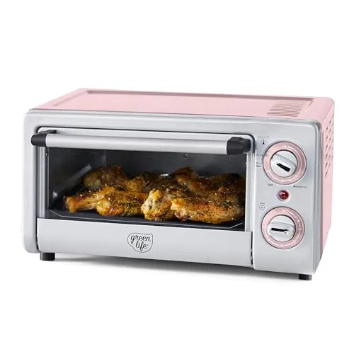 GreenLife Pink Stainless Steel Toaster Oven Air Fryer - Nonstick, PFAS-Free, Spacious & Versatile