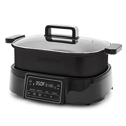 GreenPan 6.5QT Multi-Cooker Skillet Grill & Slow Cooker, 8-in-1, Nonstick, Matte Black