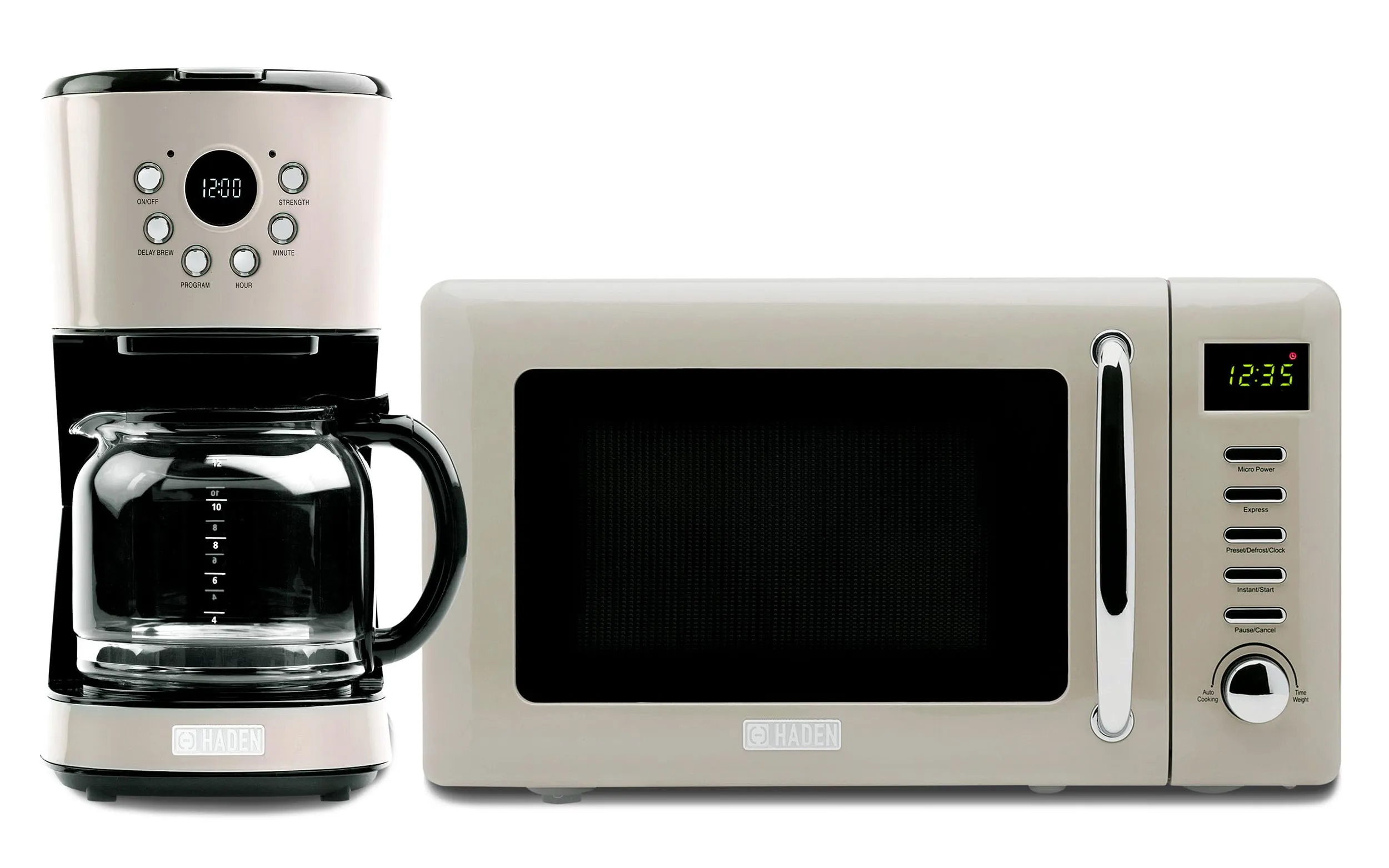 HADEN Dorset 12-Cup Programmable Coffee Maker & Retro Microwave Oven, Putty Finish