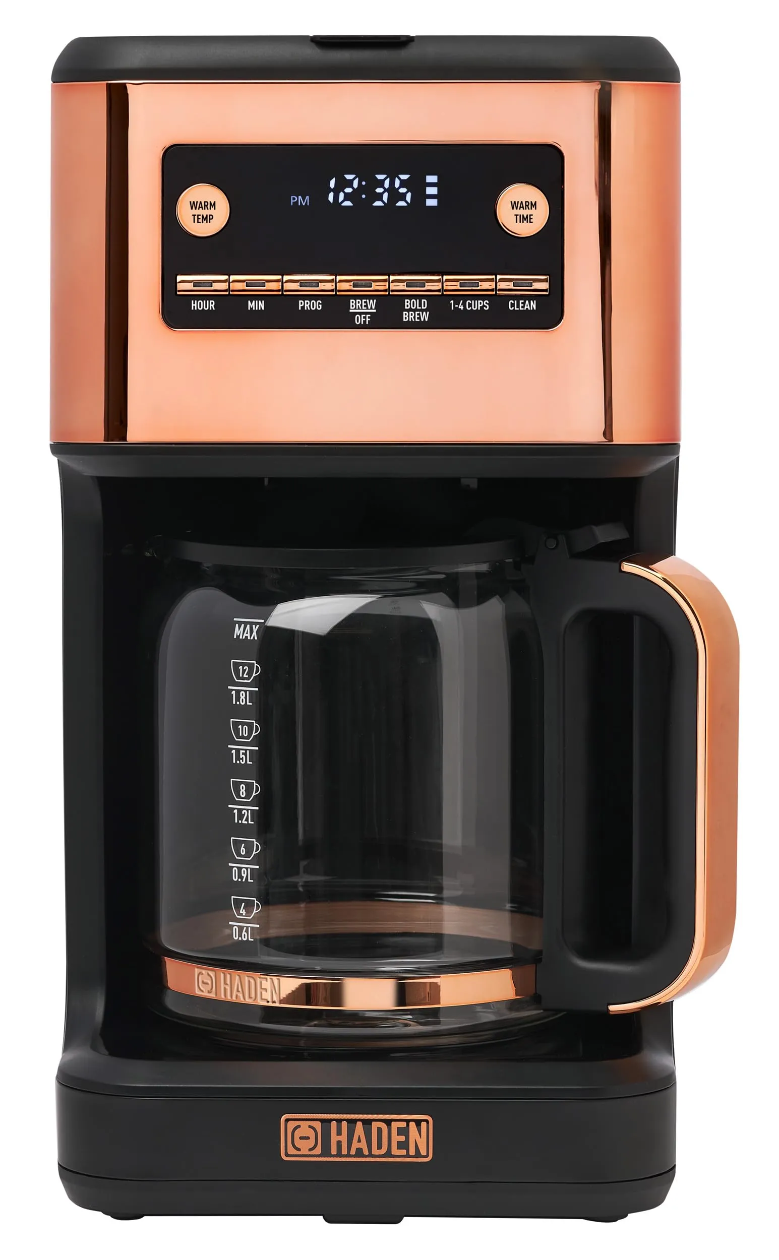 Haden Generous Brew 14-Cup Coffee Maker in Black/Copper with Programmable Clock & Anti-Drip