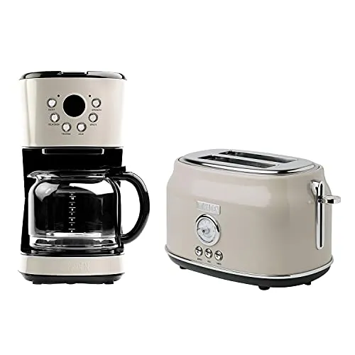 HADEN Retro Style 12-Cup Programmable Coffee Maker & 2-Slice Toaster Set in Putty Beige