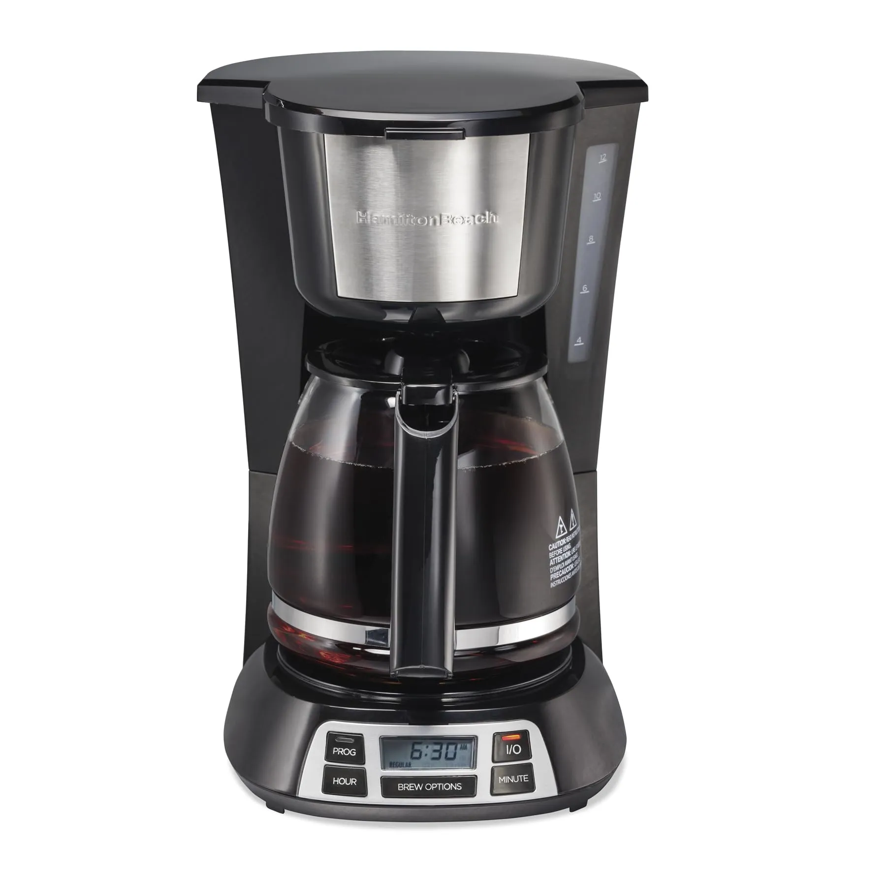 Hamilton Beach 12-Cup Black/Silver Coffee Maker with Easy-Fill Reservoir and Keep Warm Setting