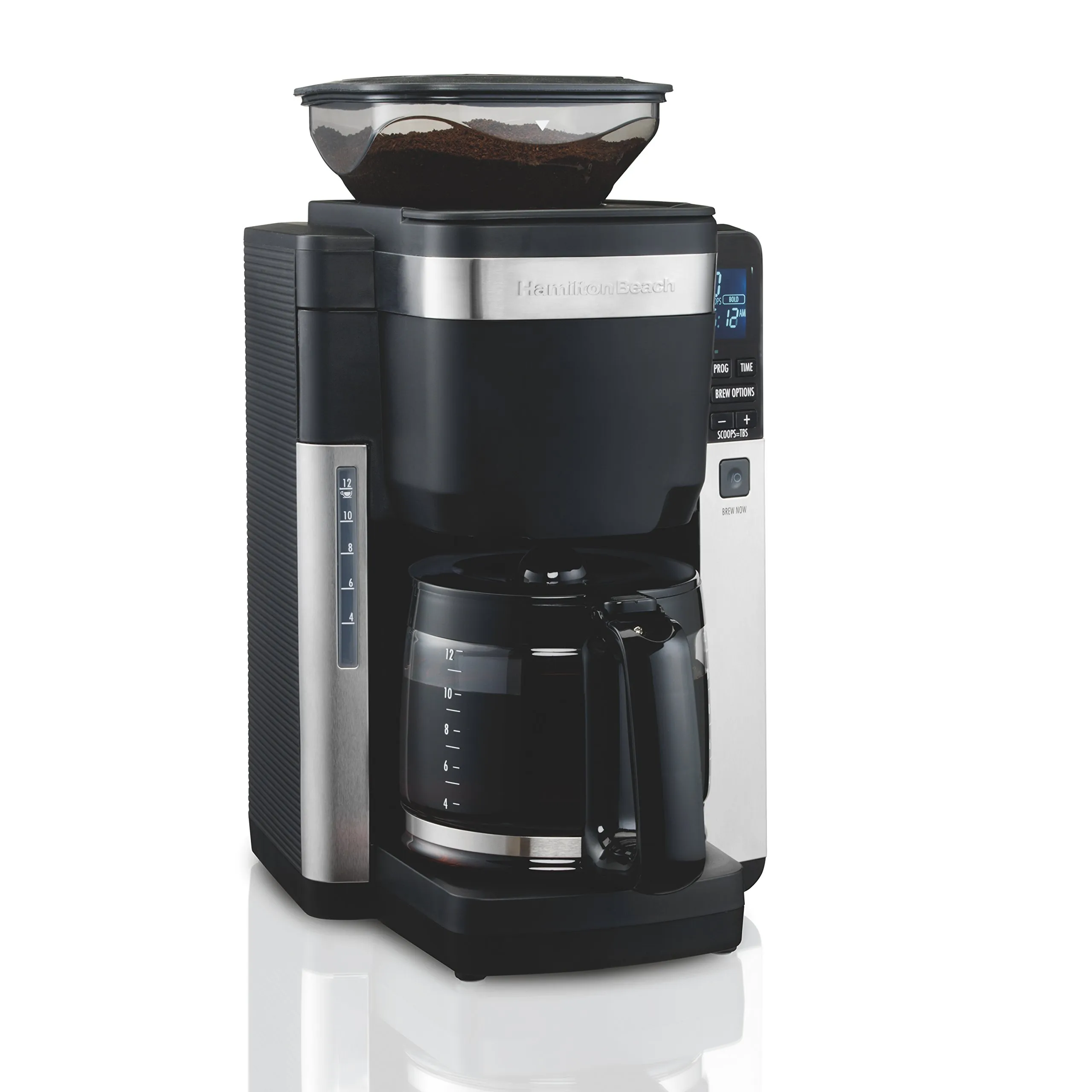 Hamilton Beach 12 Cup Programmable Coffee Maker with Automatic Grounds Dispensing, Black