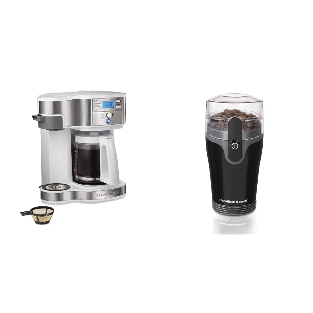 Hamilton Beach 2-Way 12 Cup Coffee Maker & Fresh Grind Electric Grinder, White & Black