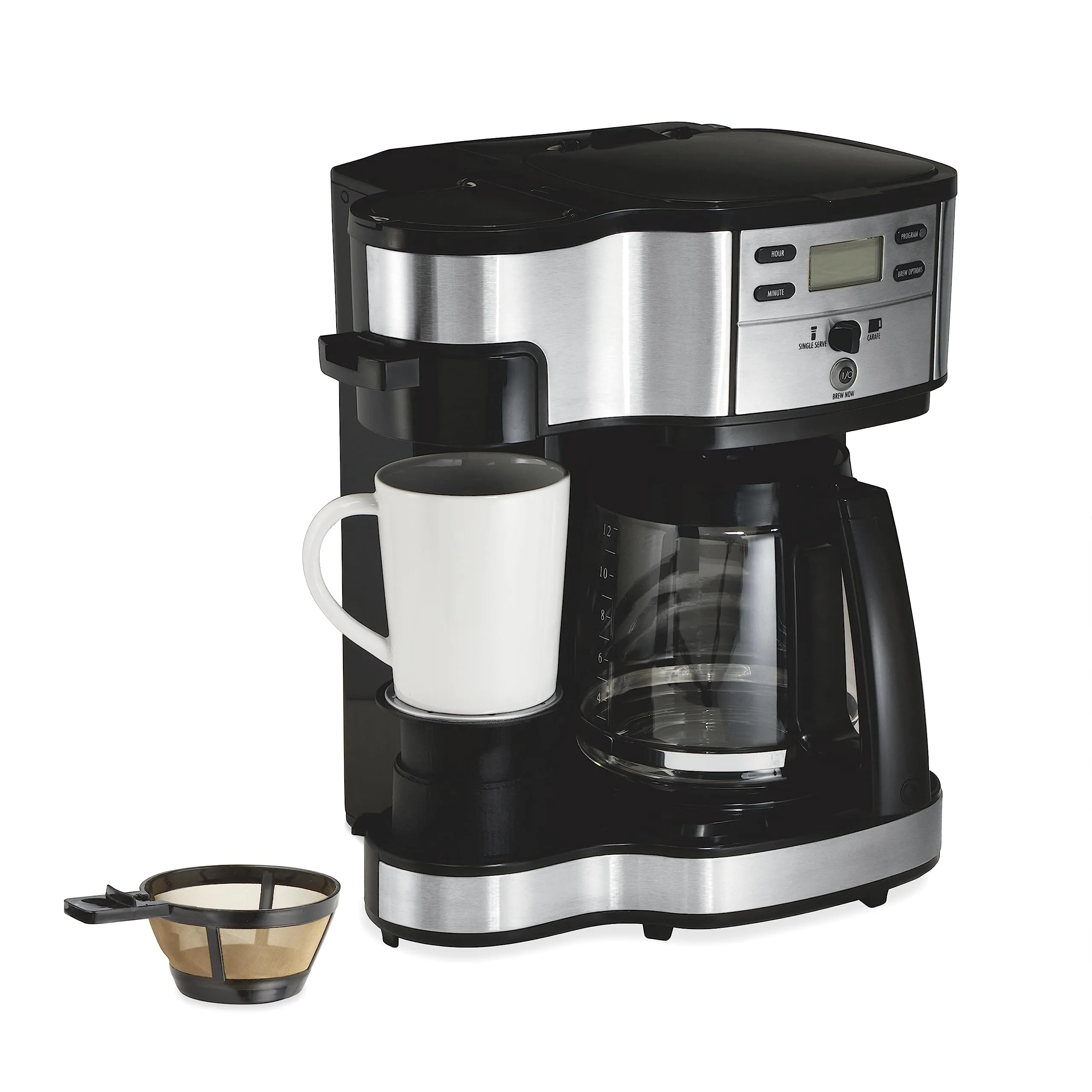 Hamilton Beach 2-Way 12 Cup Programmable Drip Coffee Maker & Single Serve Machine, Black