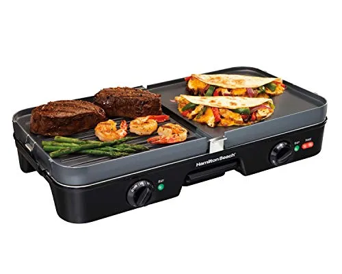 Hamilton Beach 3-in-1 Electric Indoor Grill + Griddle, 8-Serving, Nonstick Plates, Adjustable Temp