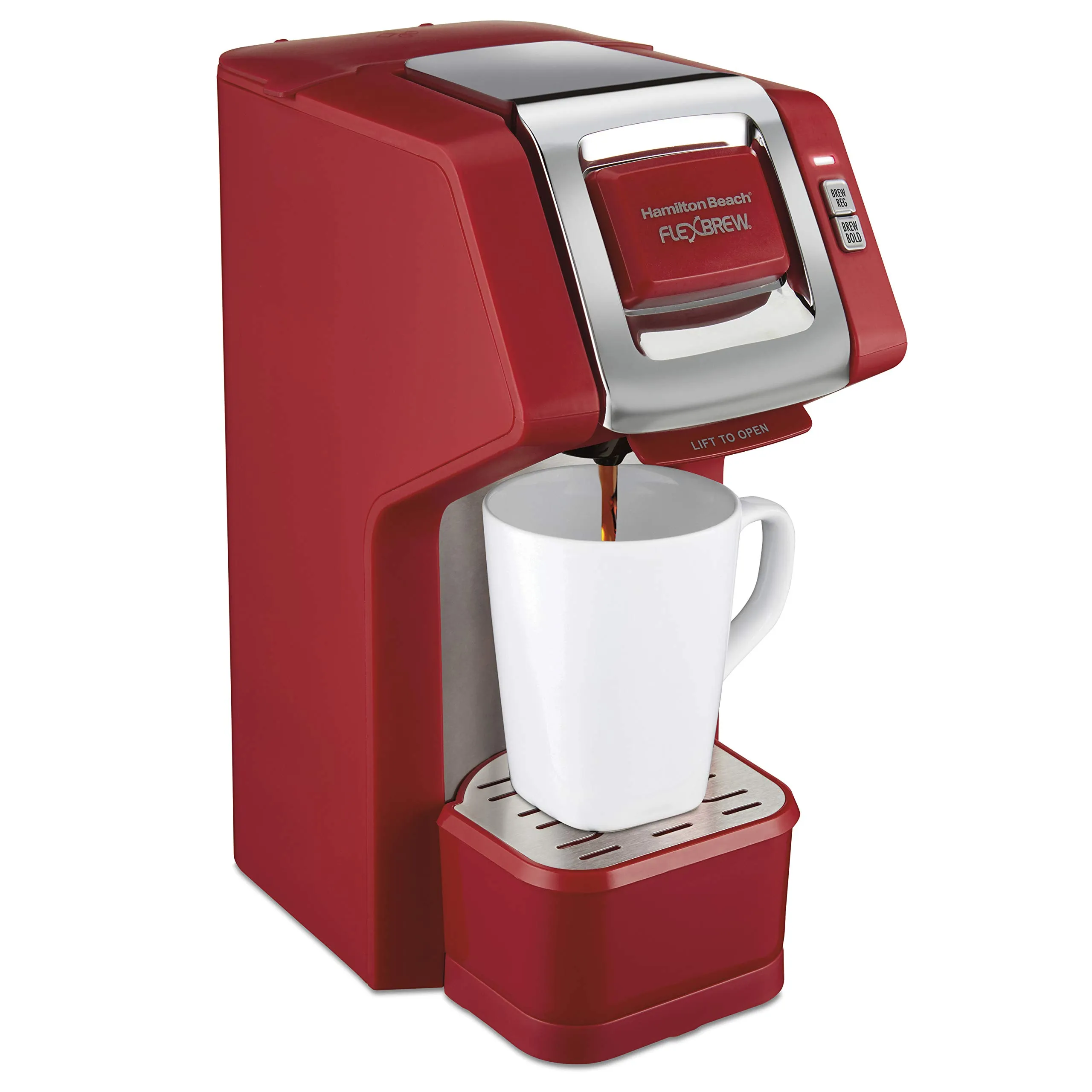 Hamilton Beach FlexBrew Single-Serve Coffee Maker, Red, Compatible with Pods & Grounds