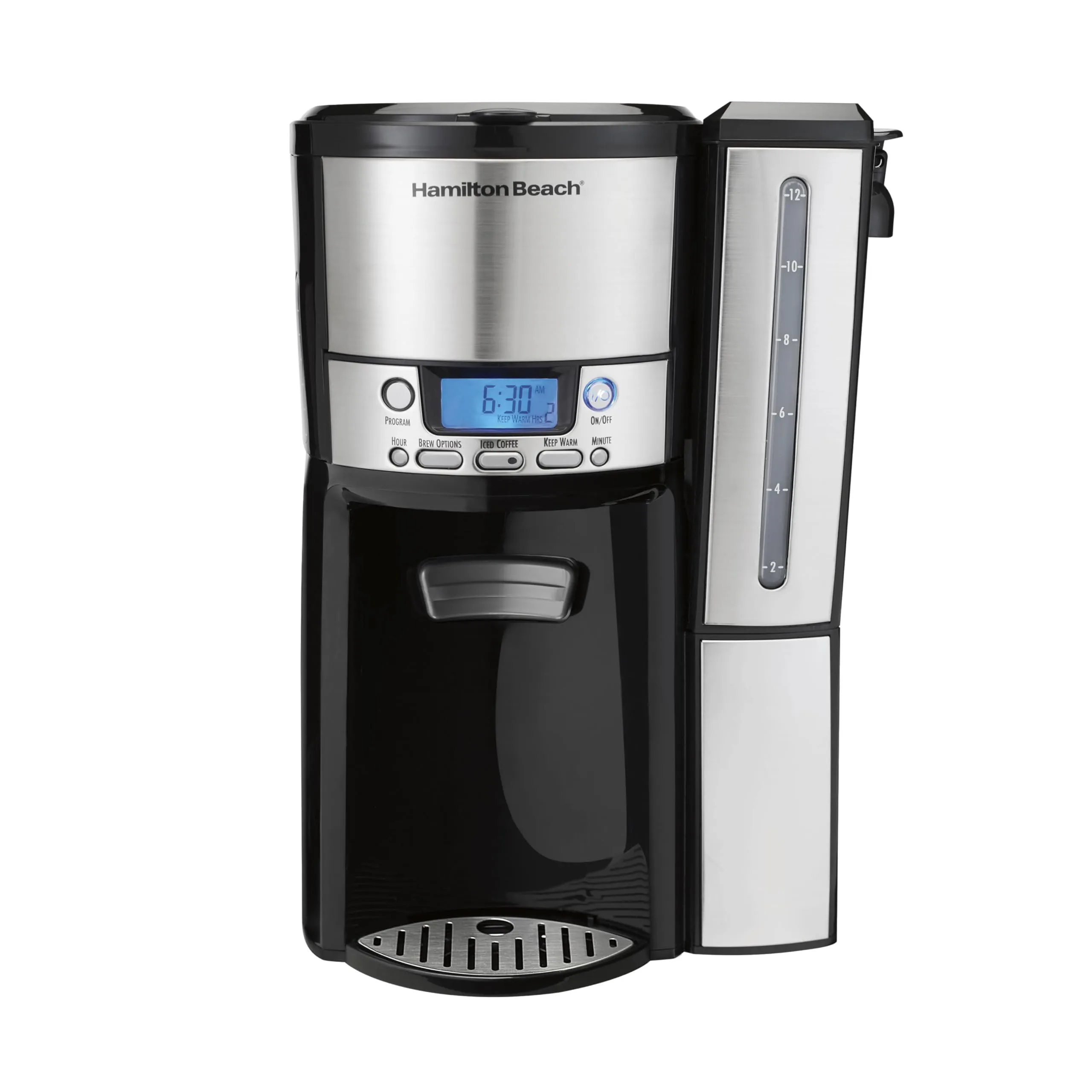 Hamilton Beach One Press 12-Cup Coffee Maker with Removable Reservoir, Black & Silver