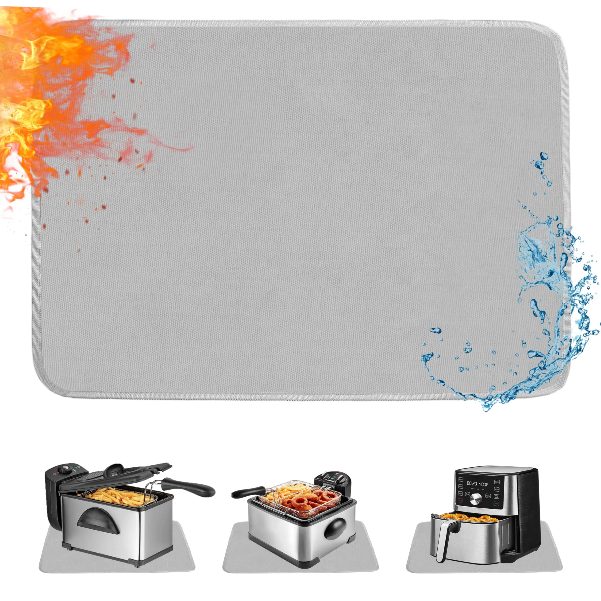 Heat Resistant Kitchen Countertop Mat 24x31in, Fireproof Waterproof Gray Coffee Bar Pad