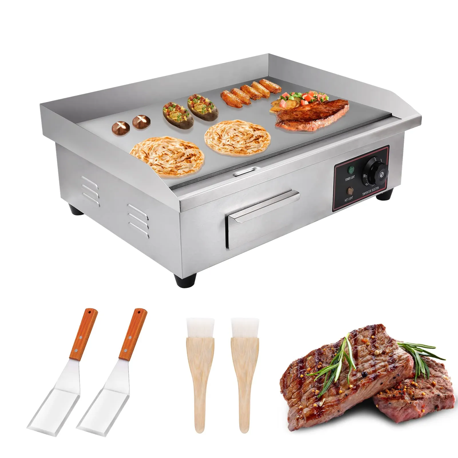 Heuyrao 22' Commercial Electric Griddle - 3000W Countertop Grill with Non-Stick Surface & Shovels