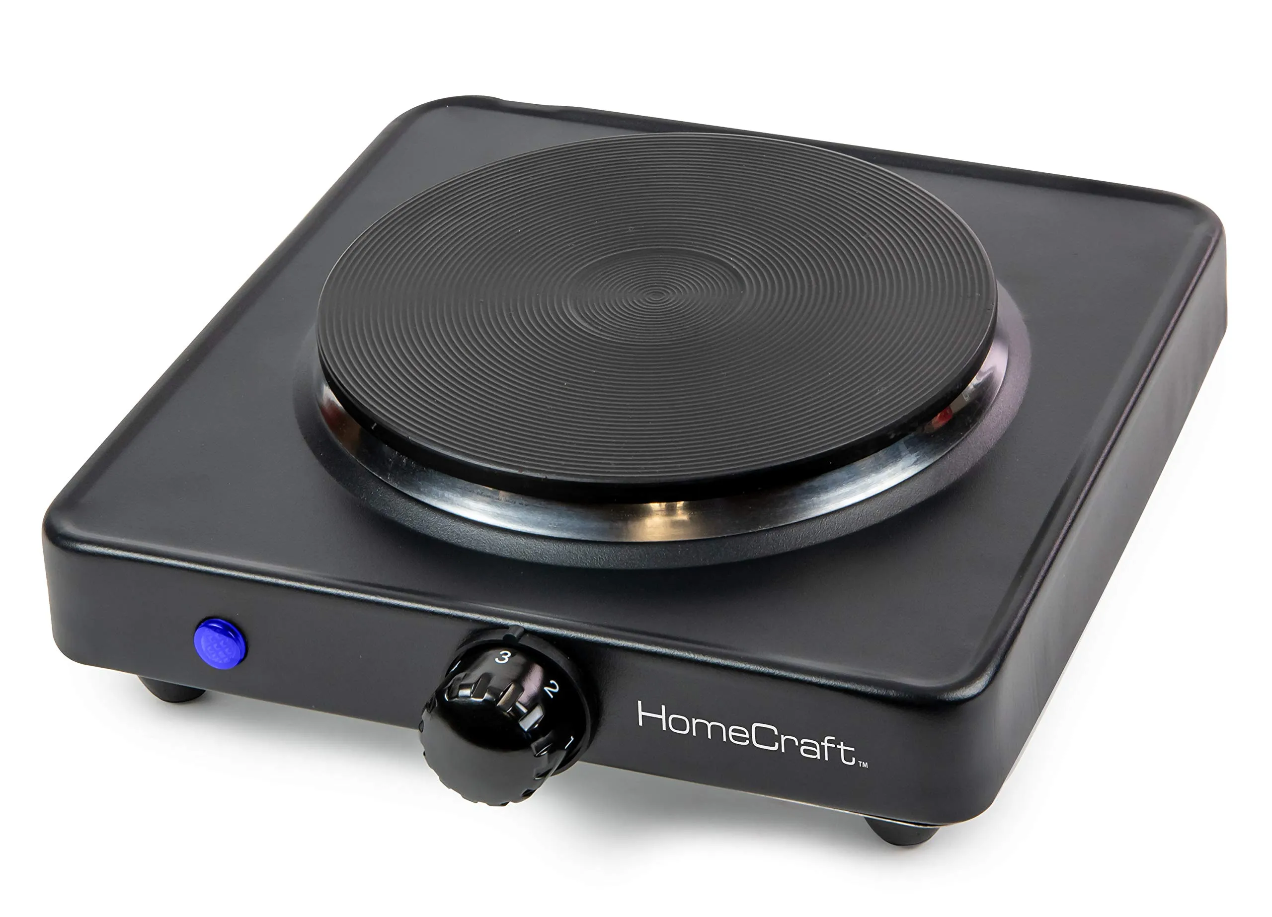 HomeCraft Portable Single Burner Hot Plate, 750W, Adjustable Temperature Control, Black