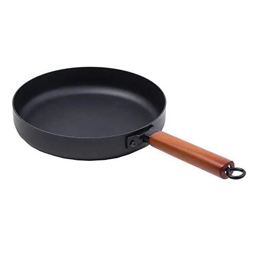 Household Mini Non-Stick Coating Cast Iron Pan, 26CM Multi-Function Wok with Beech Handle