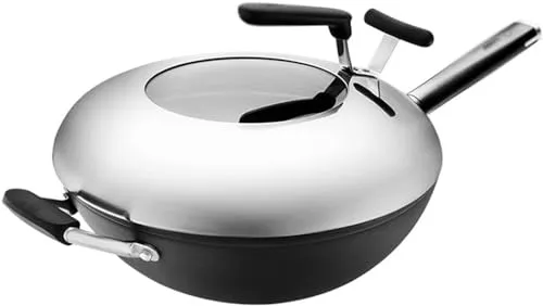 Household Uncoated Iron Wok Non-Stick Pan for Gas and Induction Cookers, 300*100mm