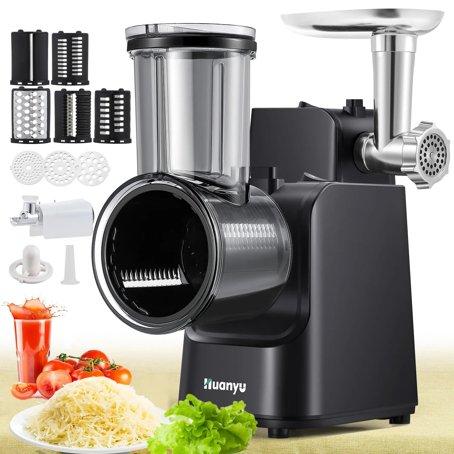 Huanyu Electric Cheese Grater Multi-Functional Meat Grinder & Vegetable Slicer (Black)