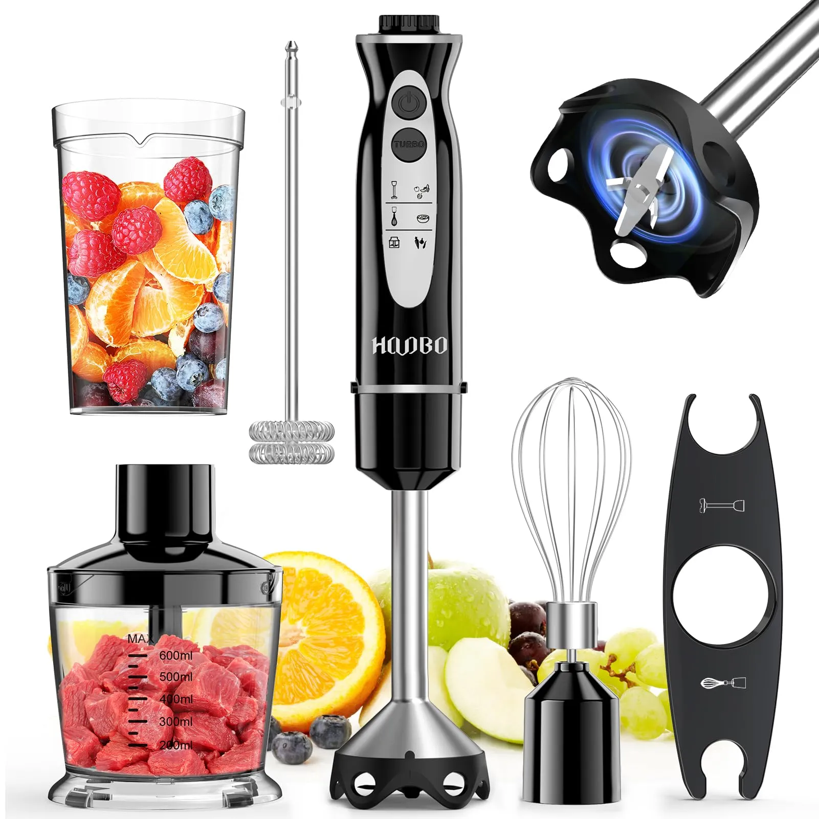 Immersion Blender 1000W Powerful Handheld with 12 Speeds, Turbo Mode, Beaker, Chopper & Whisk