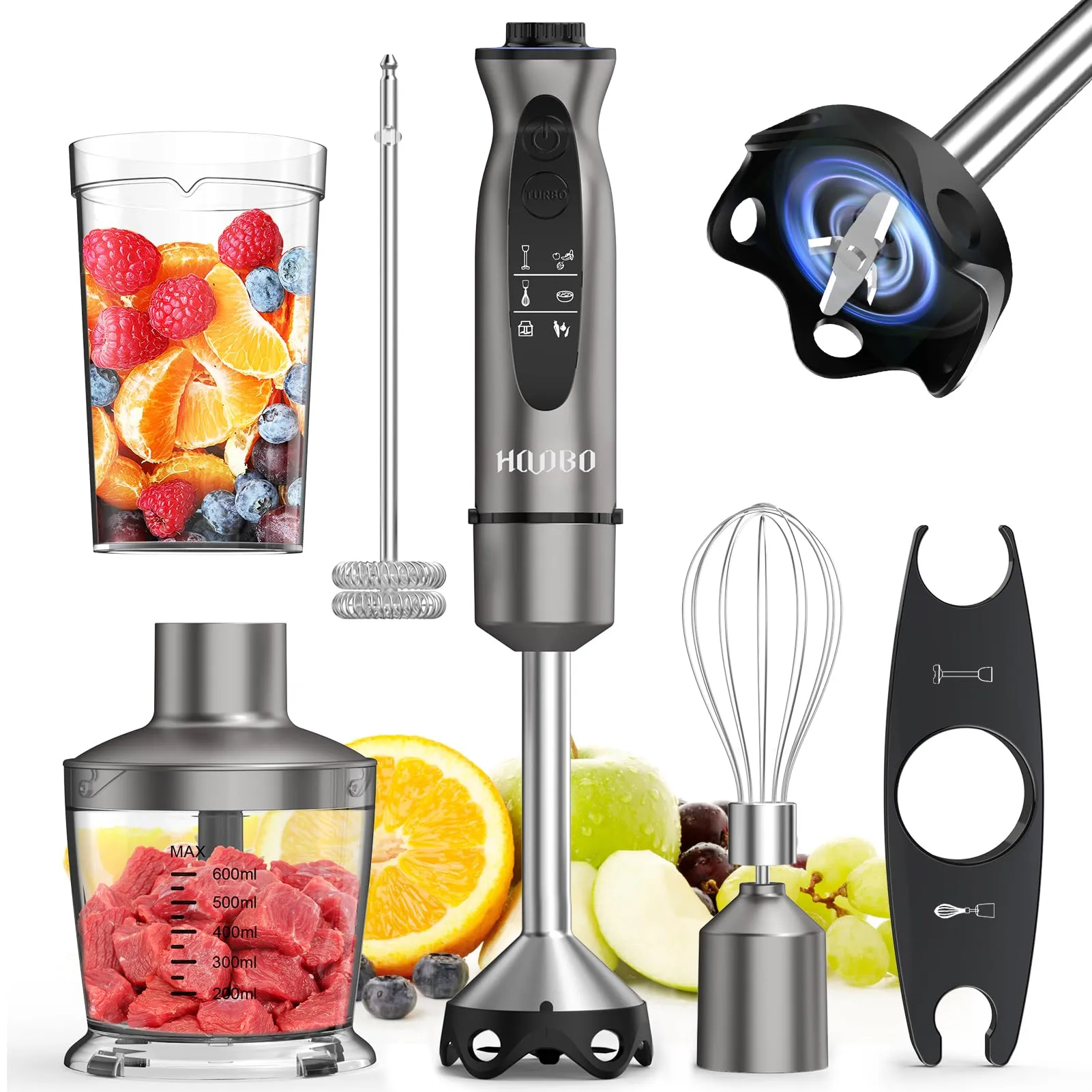 Immersion Blender 1000W Powerful Handheld with Variable Speed, Turbo Mode, and Beaker Set