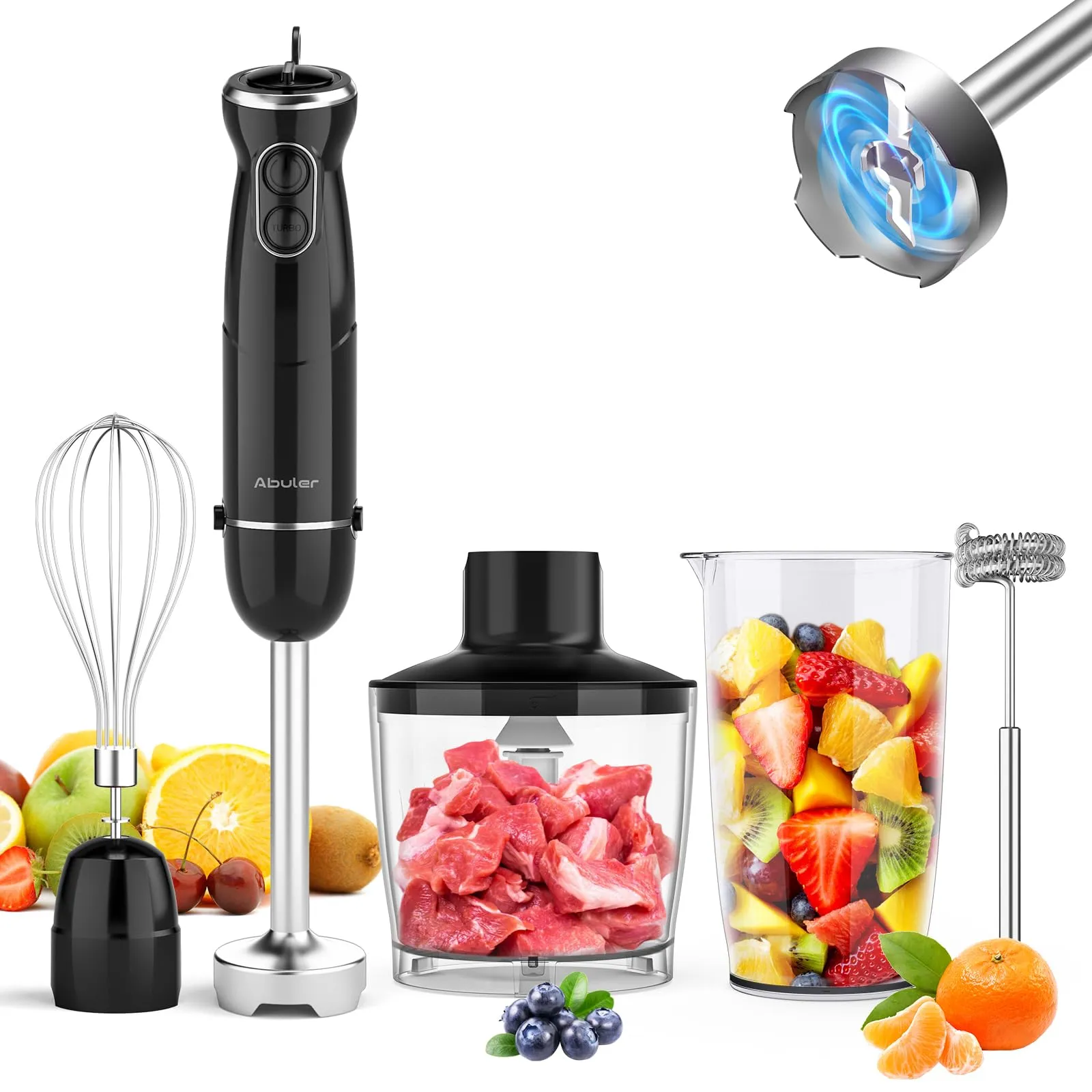 Immersion Blender 800W 5-in-1 Hand Mixer Stick, BPA-Free, 12 Speeds, Chopper, Whisk, Beaker