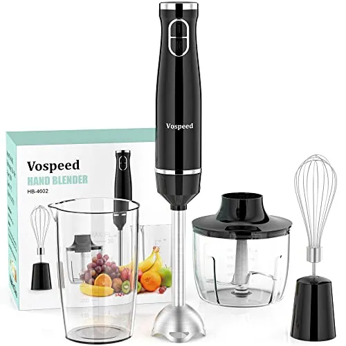 Immersion Blender Vospeed 1000W 4-in-1 Hand Blender with Chopper, Whisk, 600ml Beaker