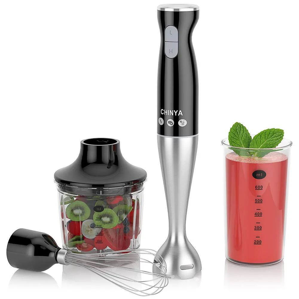 Immersion Hand Blender 4-in-1 Set - Powerful Electric Blender with Beaker, Chopper & Whisk