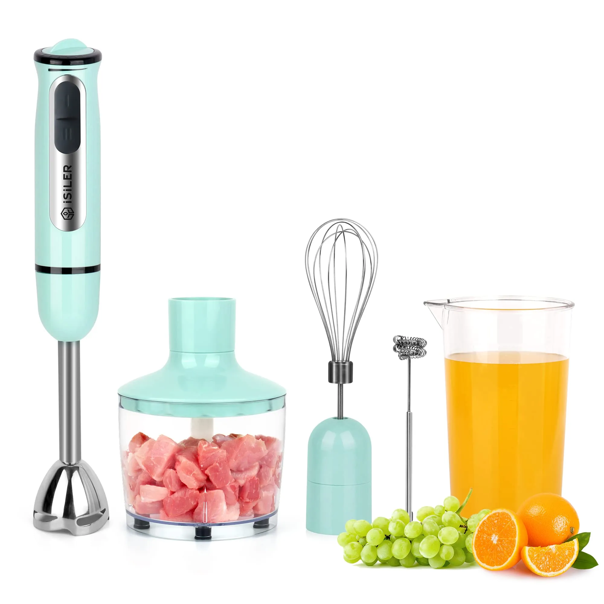 Immersion Hand Blender ISILER 5-in-1 500W Multi-Purpose Stick Blender with Chopper & Whisk