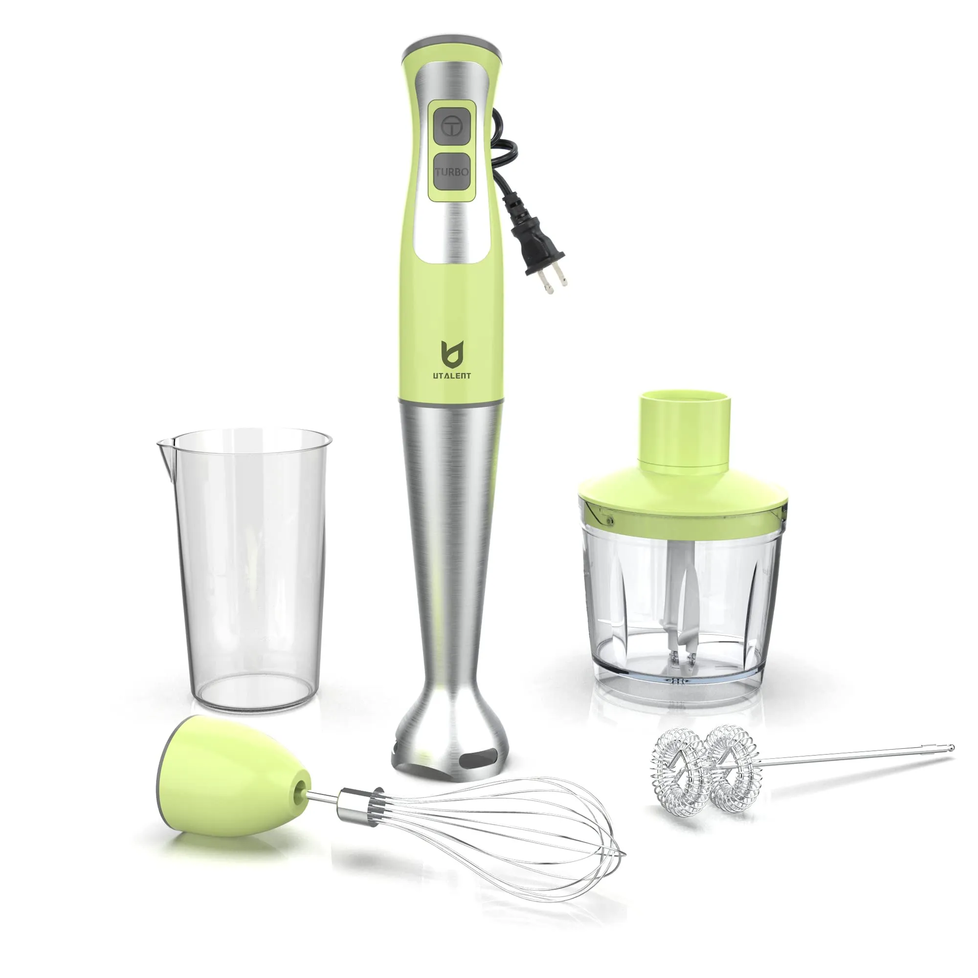 Immersion Hand Blender, UTALENT 5-in-1 8-Speed Stick Blender Set, BPA-Free, 600ml Container, Green