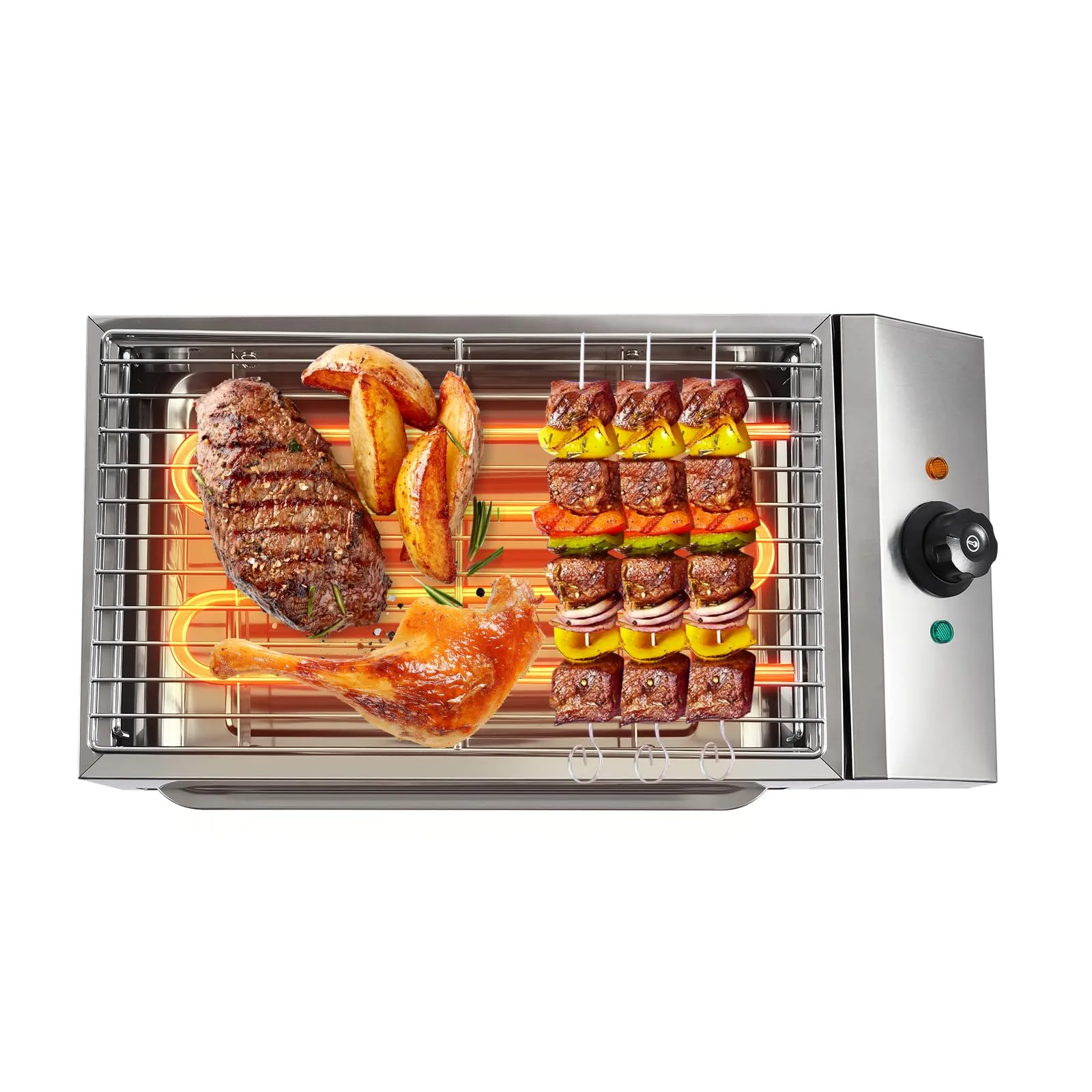 Indoor & Outdoor Electric Grill with Adjustable Temperature Control, Nonstick, 1800W, Silver