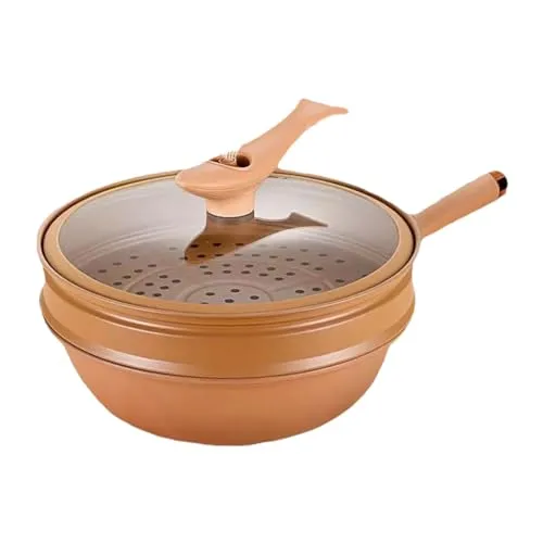 Iron Pressure Pot with Lid, Non-Stick Steam Wok, Multifunctional Flat Bottom, GIBOH