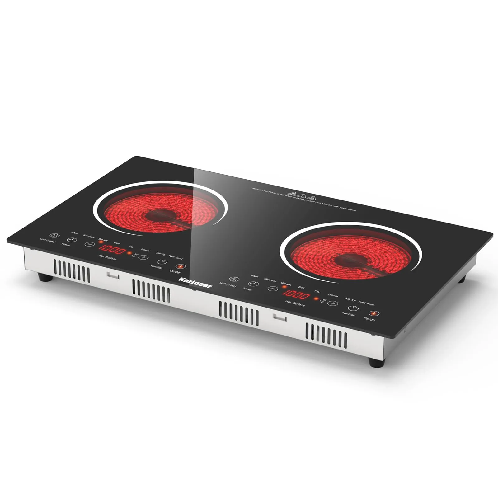 Karinear 2 Burners Electric Cooktop 24 Inch, 110V-120V Countertop/Built-in, Child Lock, Timer