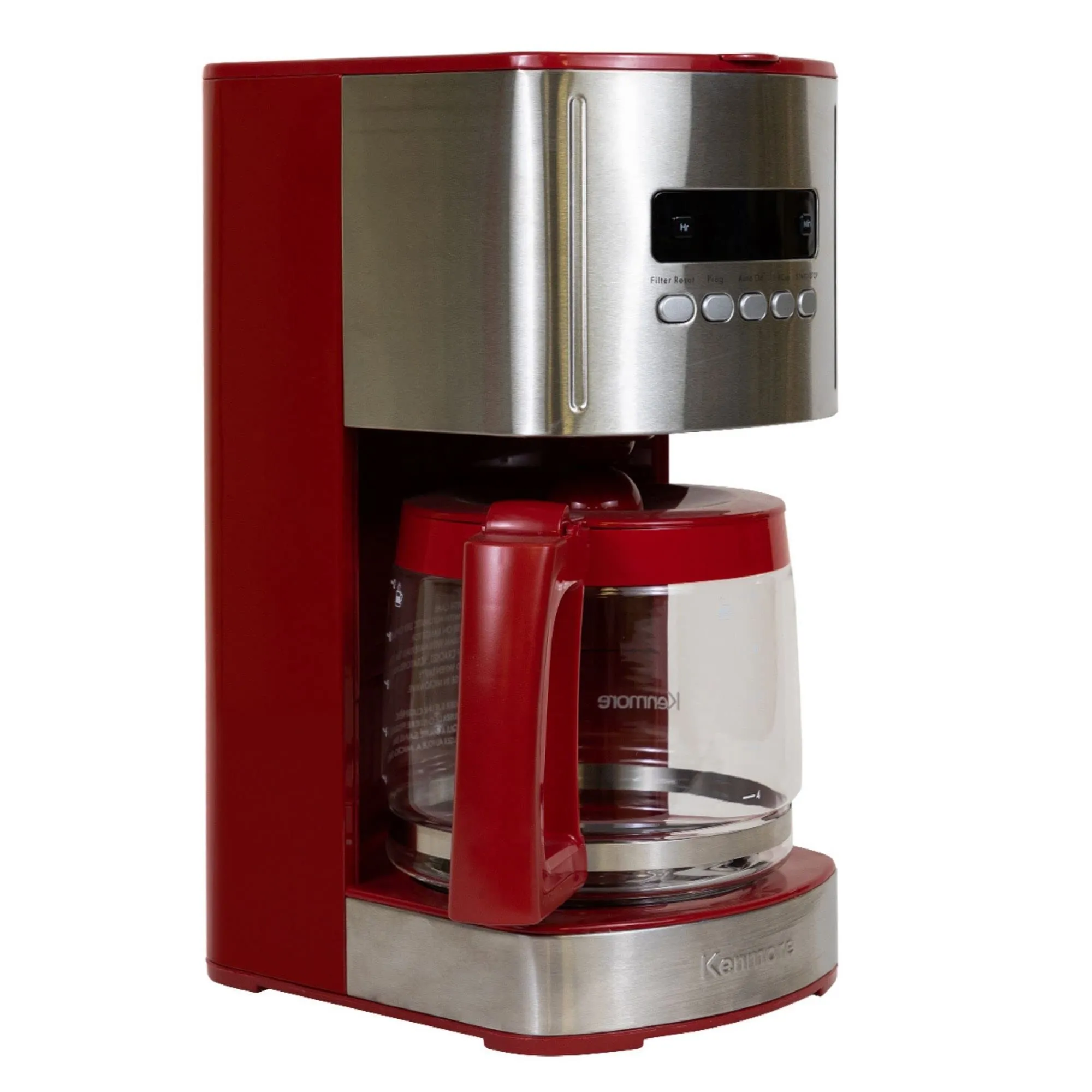 Kenmore Aroma Control 12-Cup Programmable Coffee Maker, Red & Stainless Steel, Glass Carafe