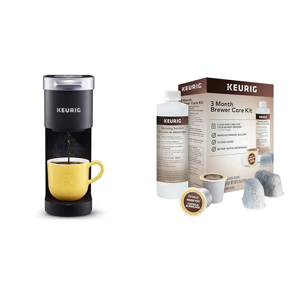 Keurig K-Mini Single Serve Coffee Maker Black & Brewer Maintenance Kit with Descaling Solution