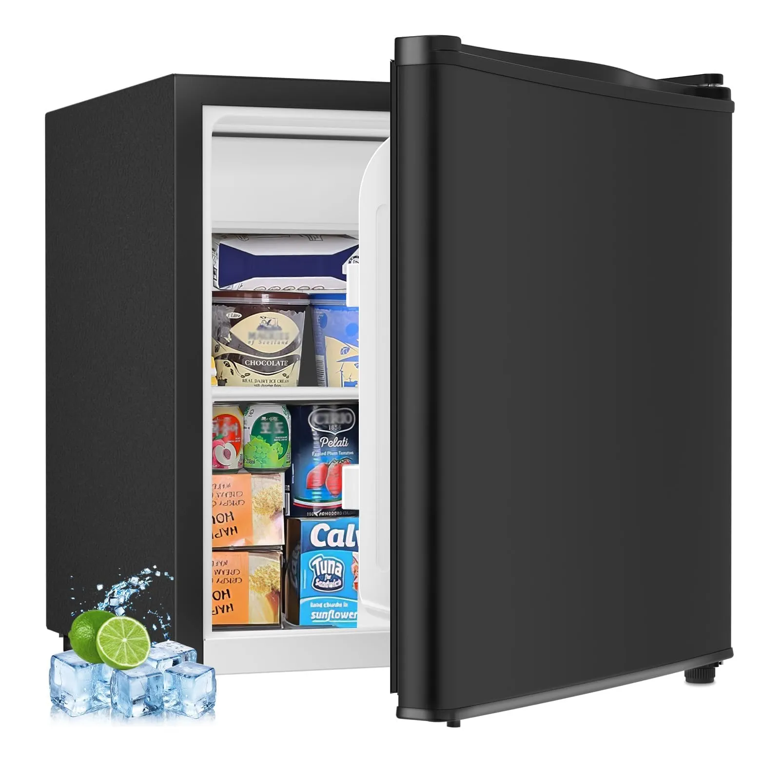 Kismile Mini Fridge with Freezer 1.6 Cu.ft, Adjustable Thermostat, Low Noise, Black