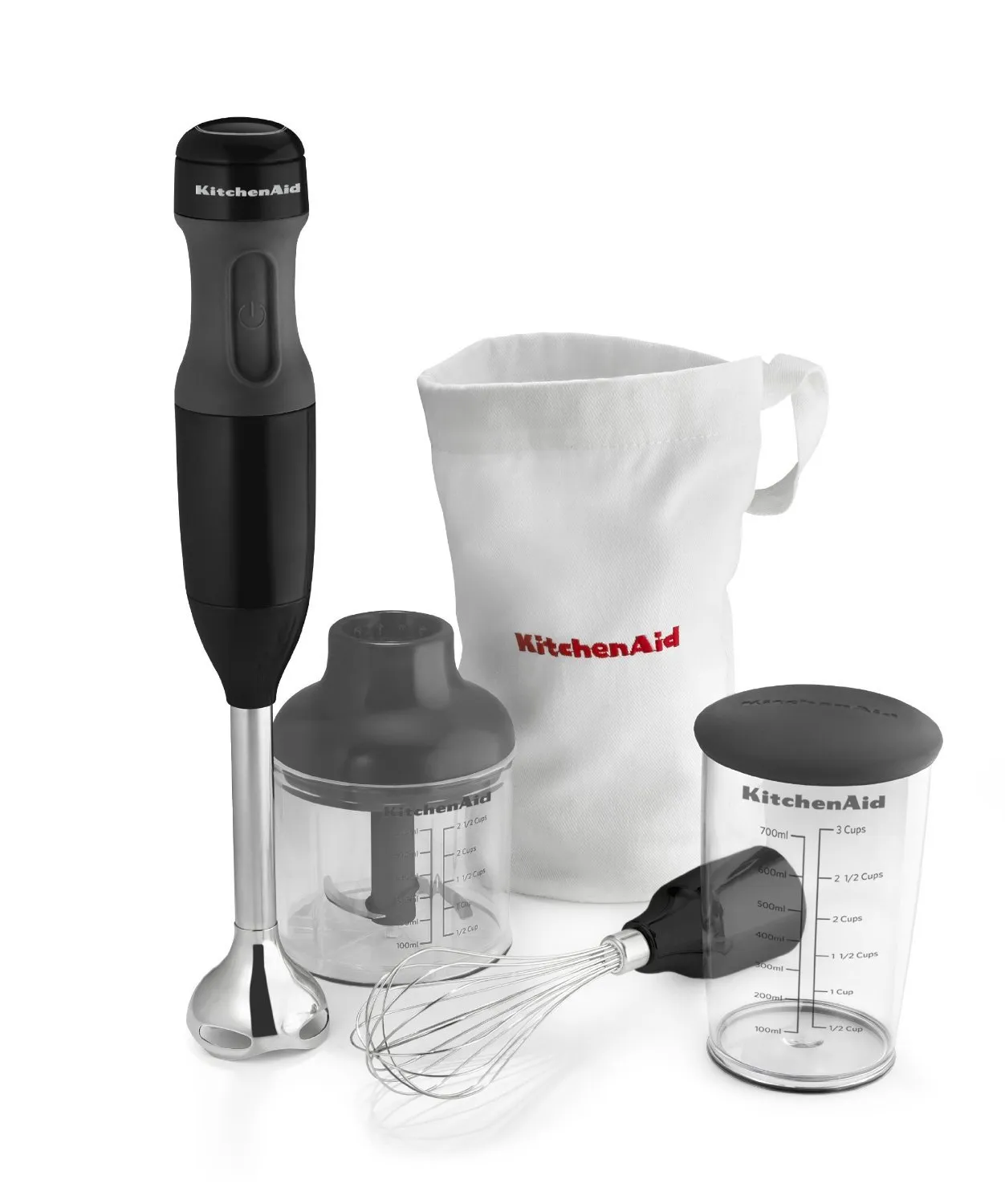 KitchenAid 3-Speed Hand Blender Onyx Black with Whisk and Chopper, 3-Cup BPA-Free Jar