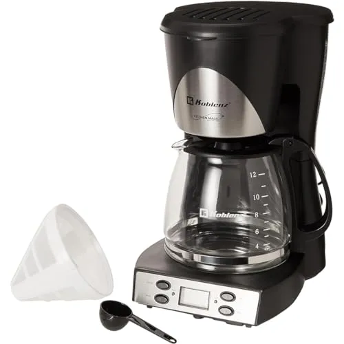 Koblenz Premium Coffee Maker Programmable, 12-Cup Capacity, Anti-Drip Function, Black, 1000-Watt