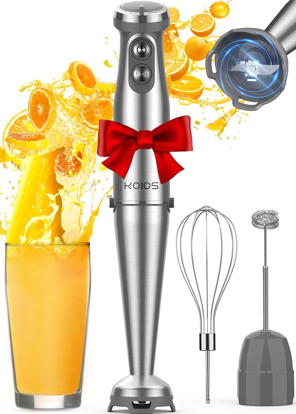 KOIOS Immersion Blender 1000W, 12-Speed Stainless Steel Stick Blender with Turbo Mode & Whisk