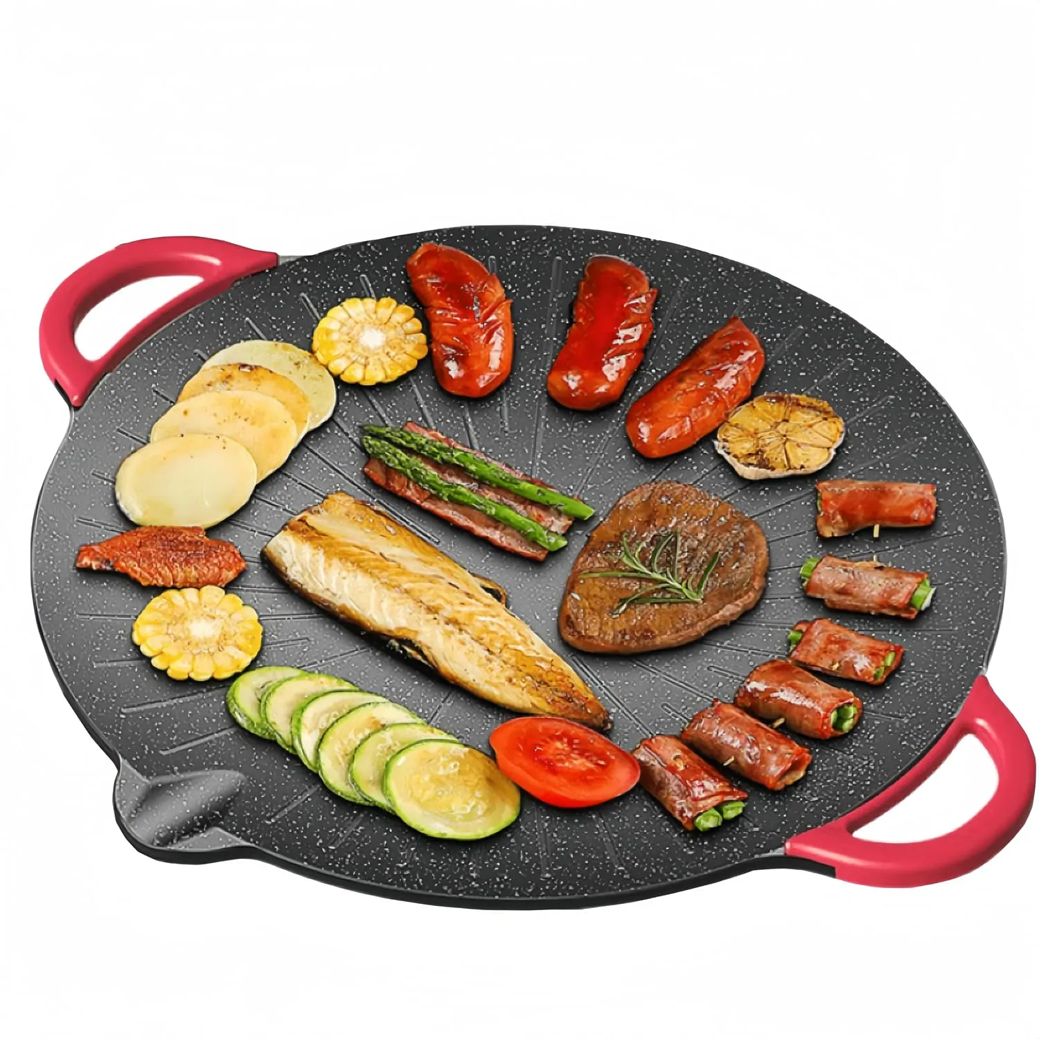 Korean Electric Griddle 40cm, Multifunctional Non-Stick Pot, Fast Heating, Smoke-Free Cooking