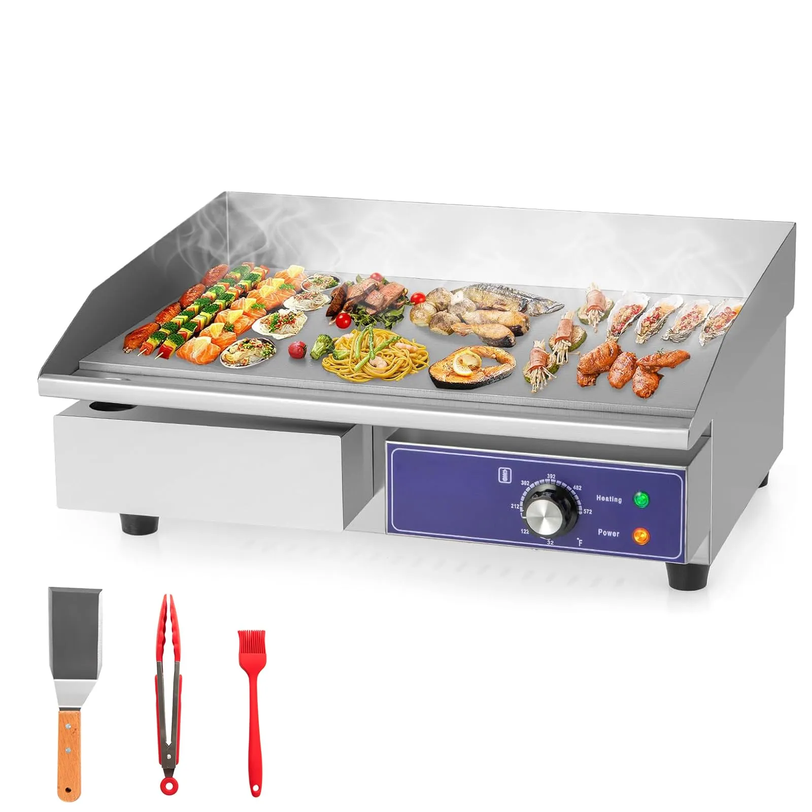 KOTEK 2000W 22” Commercial Electric Griddle, Stainless Steel, Adjustable Temp 122℉-572℉