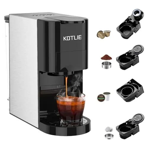 KOTLIE 4-in-1 Espresso Machine, Customize Volume, Single Serve for Nespresso/K-Cups/Ground Coffee