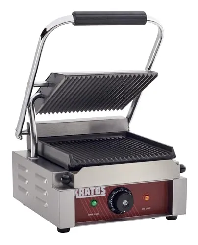 Kratos 29Y-017 Commercial Panini Grill, 9'x9' Grooved Plates, Stainless Steel, Durable Design