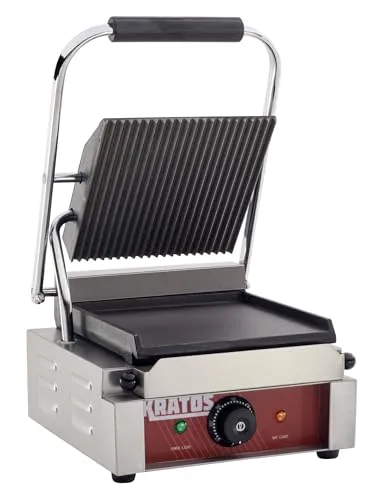 Kratos 29Y-019 Commercial Panini Grill, 9'x9' Grooved Top & Smooth Bottom, Durable Stainless Steel