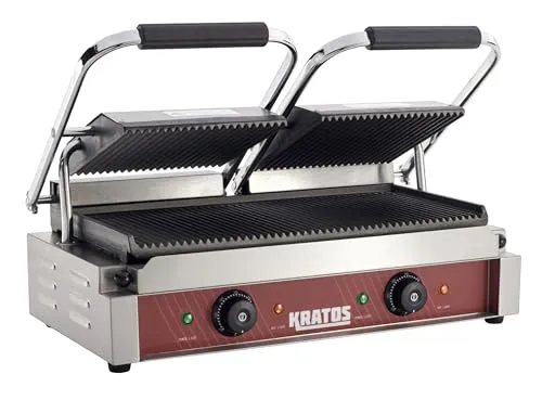 Kratos 29Y-023 Double Countertop Panini Grill, Grooved Plates, 18.7'x9' Cooking Area